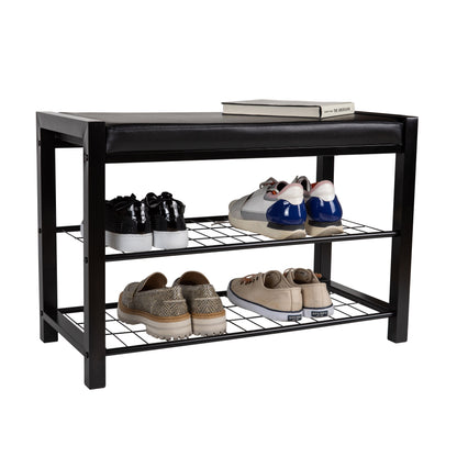 Leatherette Storage Entryway Bench with Metal Frame