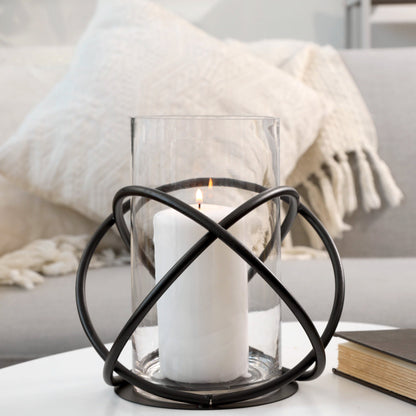 Large Metal  and Glass Orbits Hurricane Candleholder