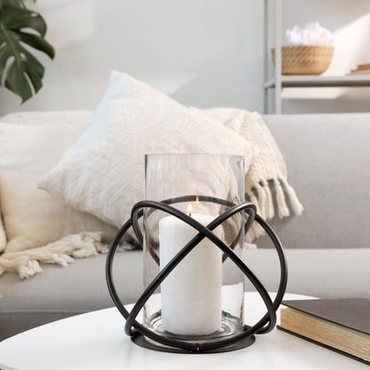 Large Metal  and Glass Orbits Hurricane Candleholder