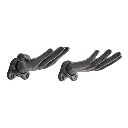 "Palms Up" Dark Brown Cast Iron Wall Mount Hook Set (Set of 2)