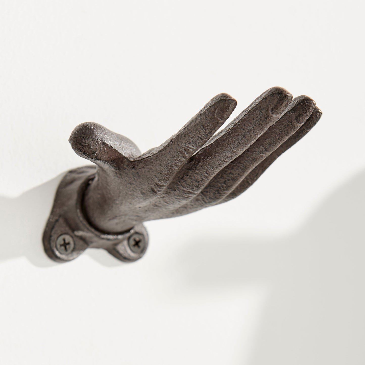 "Palms Up" Dark Brown Cast Iron Wall Mount Hook Set (Set of 2)