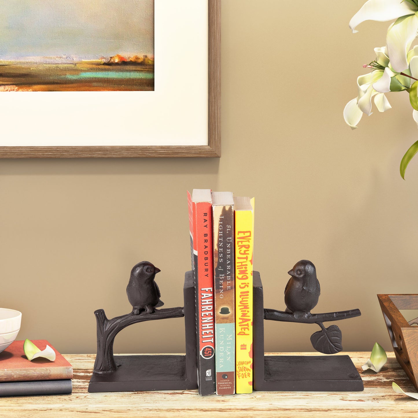 Birds on Branch Cast Iron Bookend Set