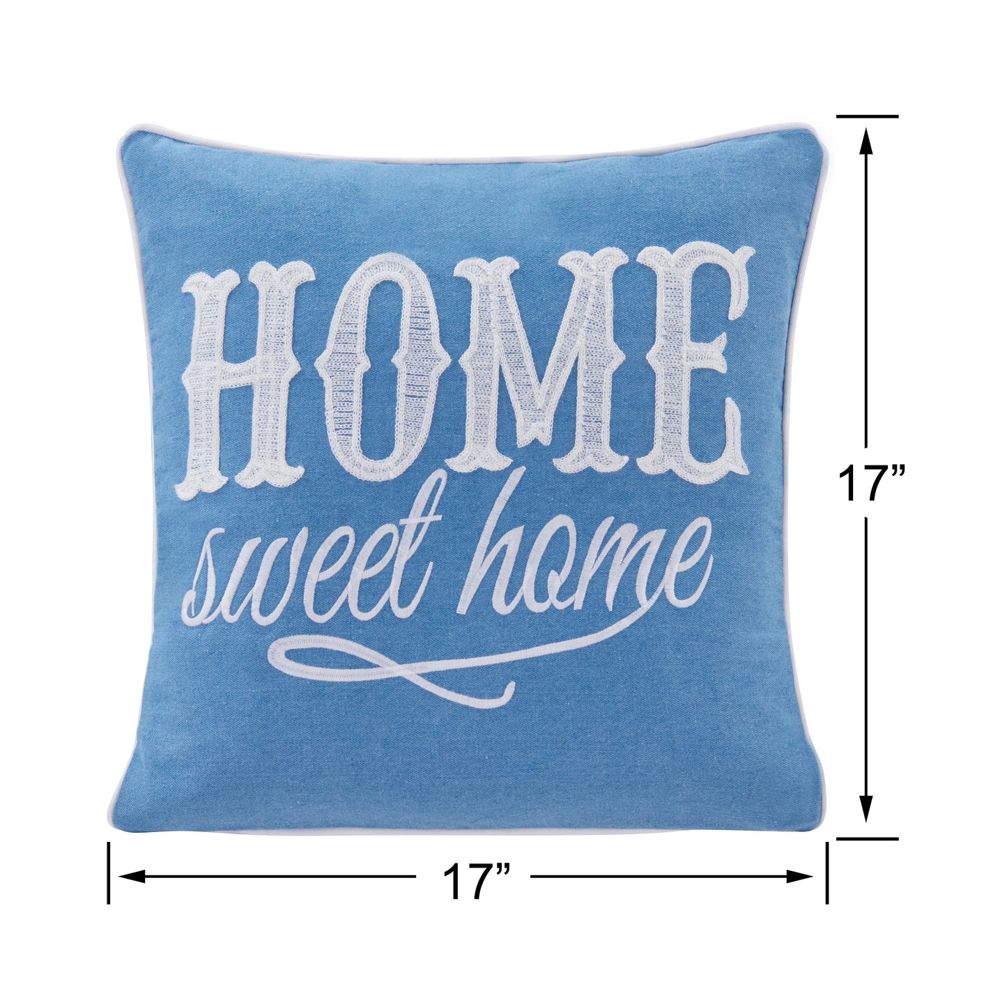 Blue Home Sweet Home Cotton Embroidered Decorative Toss Throw Accent Pillow