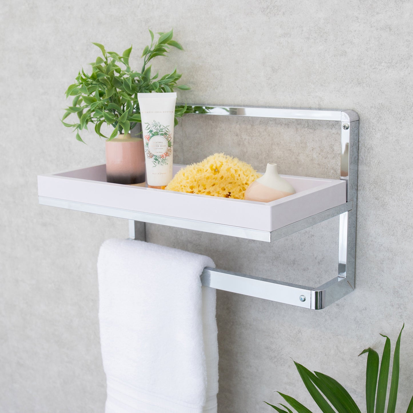 Bathroom Accessories and Decor " Wall Mounted Chrome Towel Rack and Shelf with Removable White Tray