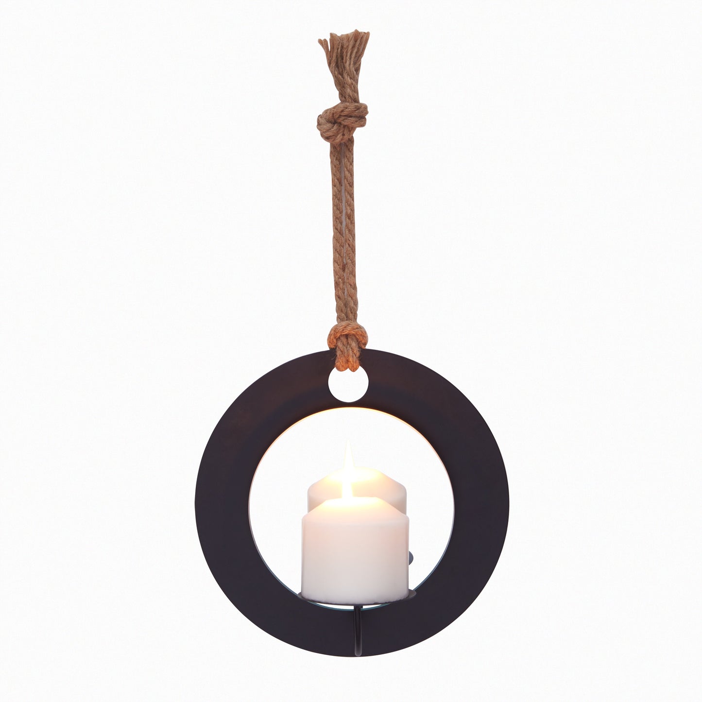 Decorative Round Rustic Pillar Candle Sconce with Rope and Mirror Wall Accent