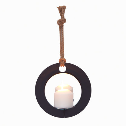 Decorative Round Rustic Pillar Candle Sconce with Rope and Mirror Wall Accent