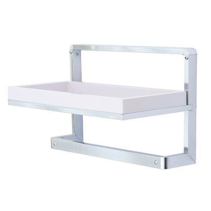 Bathroom Accessories and Decor " Wall Mounted Chrome Towel Rack and Shelf with Removable White Tray