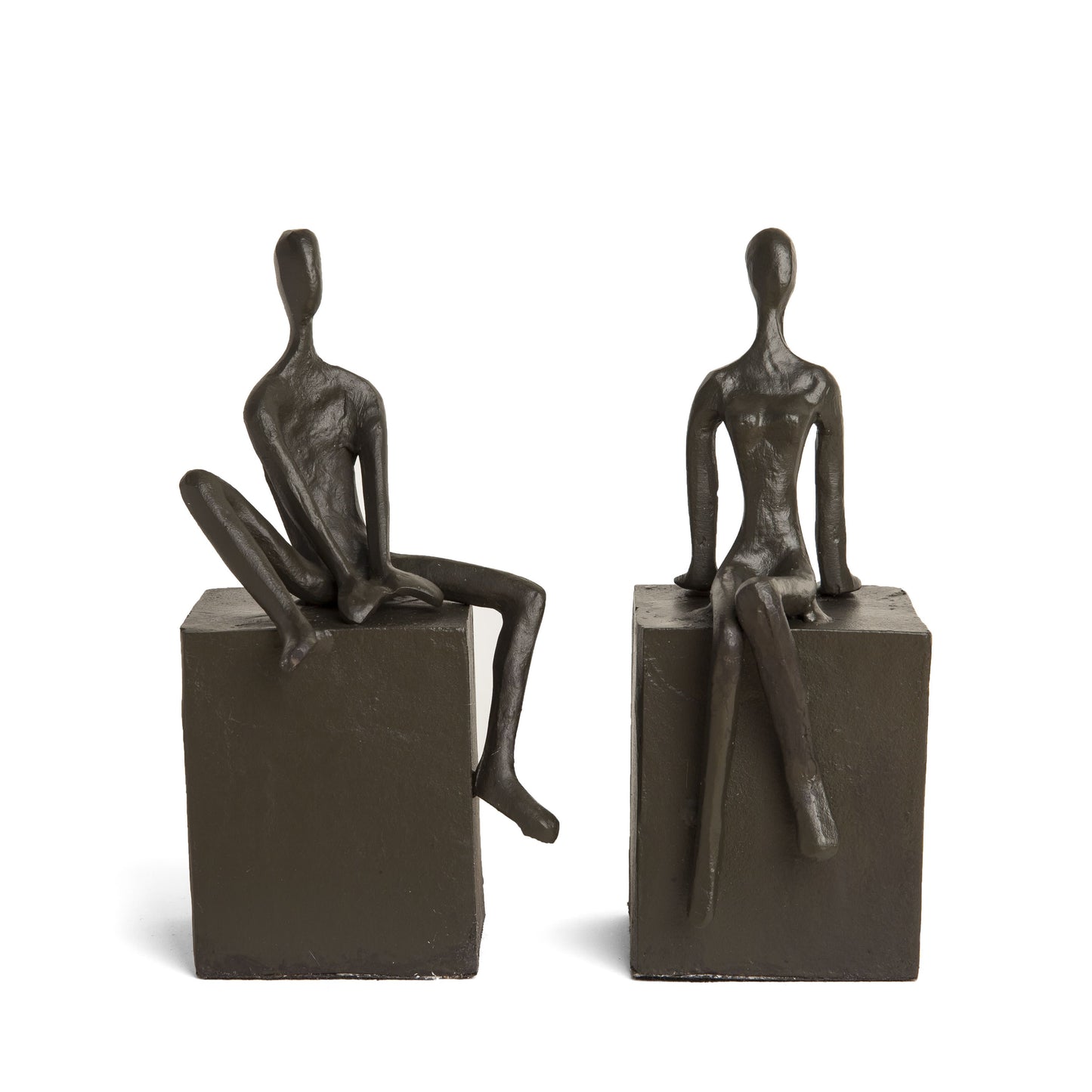 Bookend Set with Man and Woman Sitting on a Block