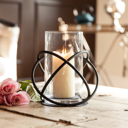 Large Metal  and Glass Orbits Hurricane Candleholder