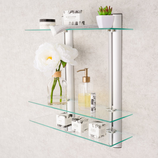 Decorative Wall-Mount 3-Tier Adjustable Glass Wall Shelves on Aluminum Bars