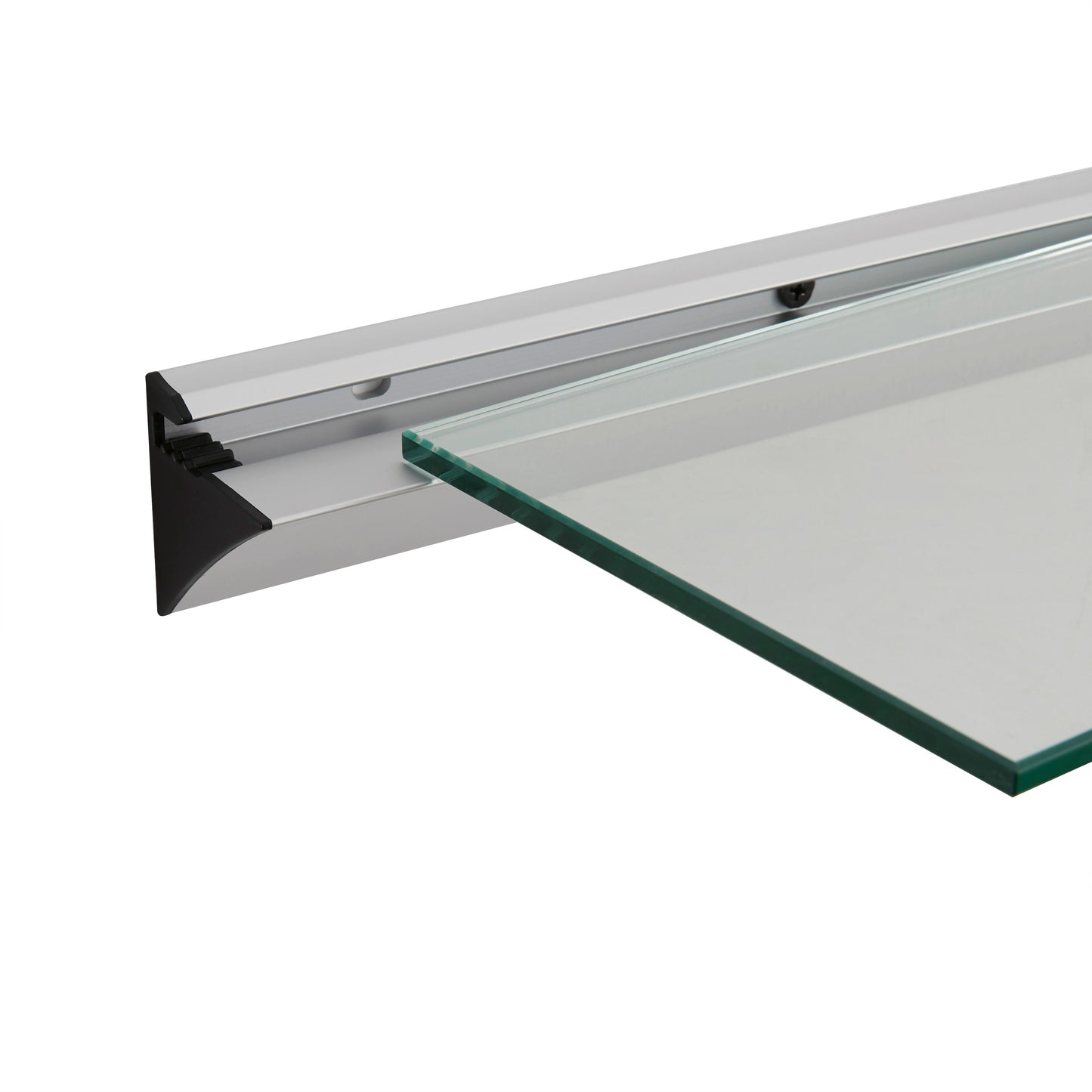 24 in Modern Clear Glass Floating Shelf on Aluminum Bar