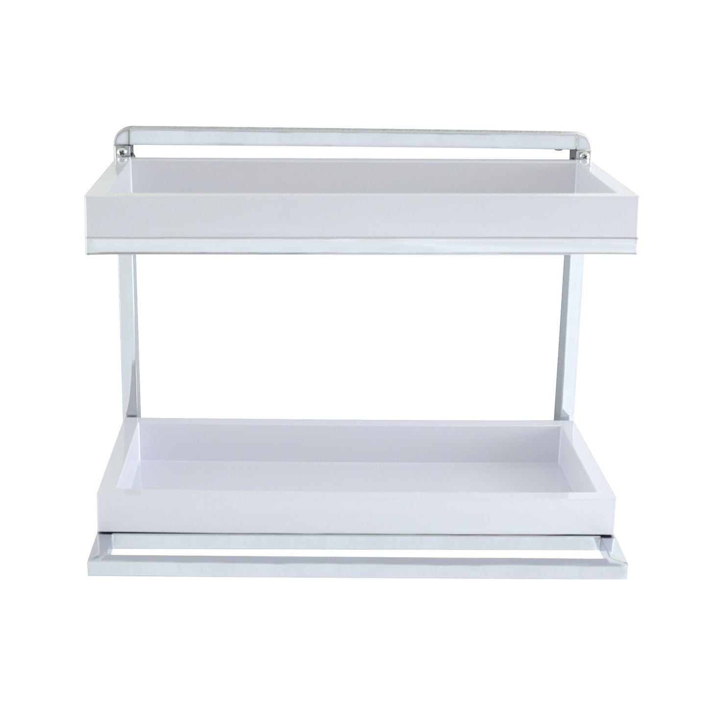 Bathroom Accessories and Decor " Wall Mount 2-Tier Chrome Shelving Unit with Towel Rack and White Removable Trays