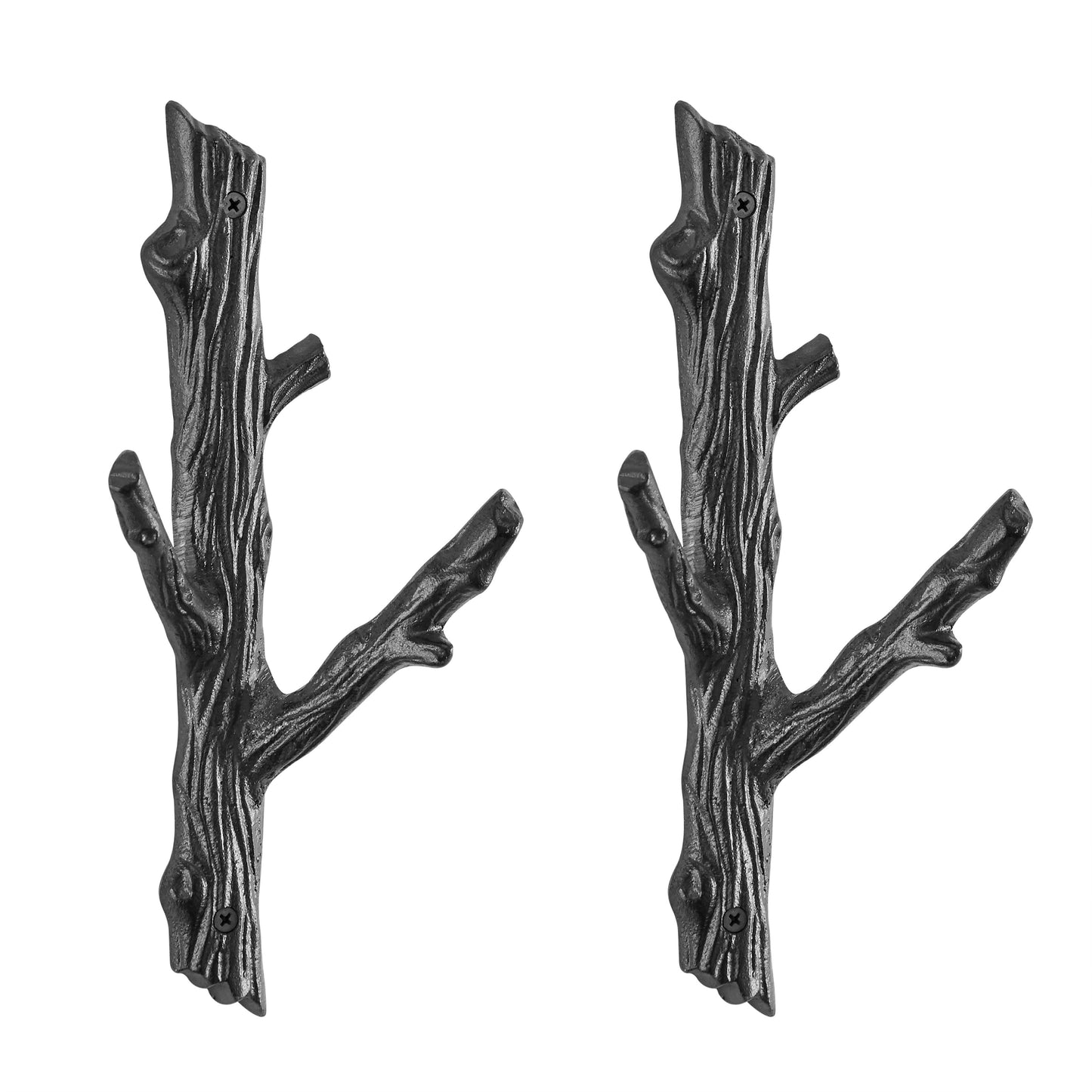 Brown Cast Iron Tree Branch Double Wall Mount Coat Hooks (Set of 2)