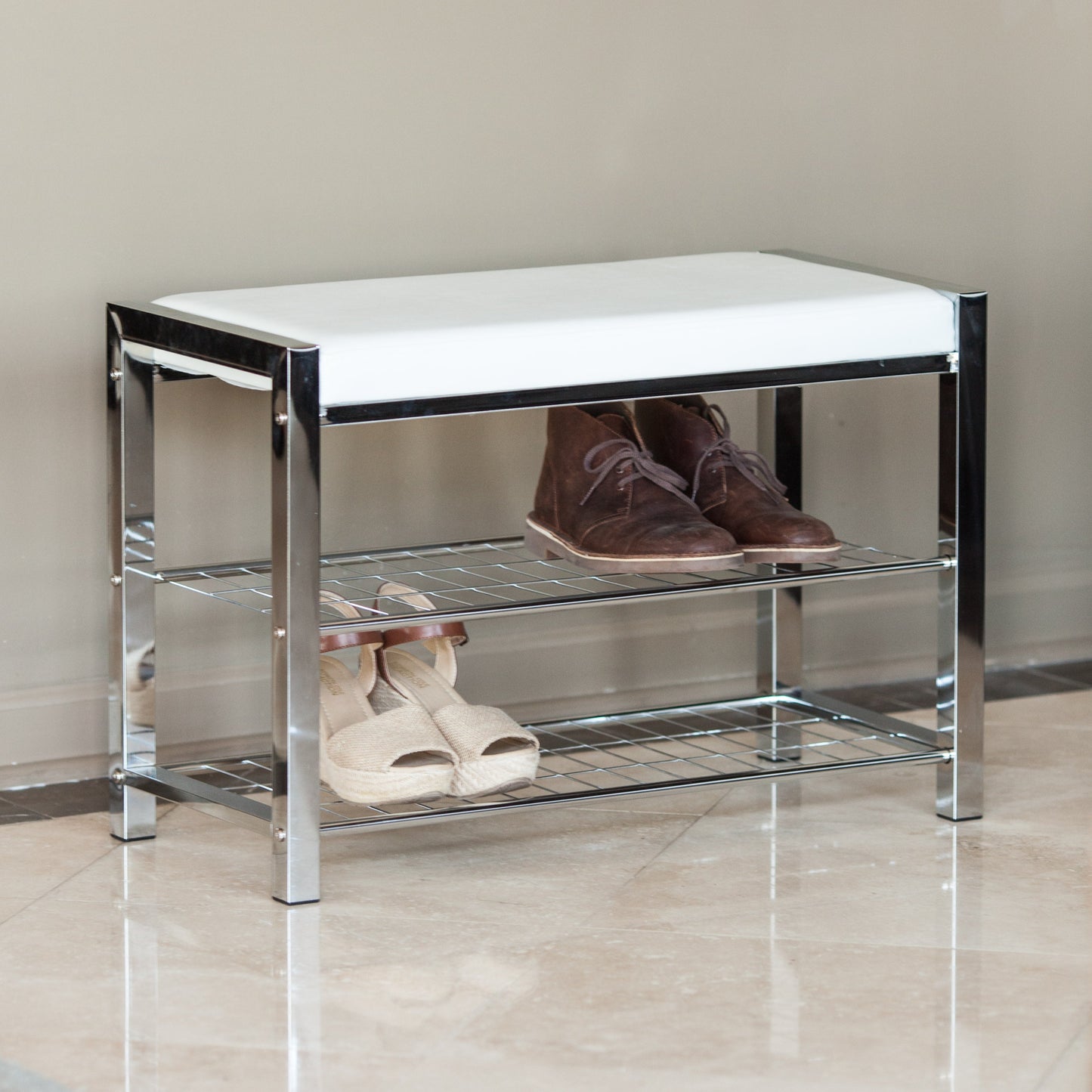 Leatherette Storage Entryway Bench with Metal Frame