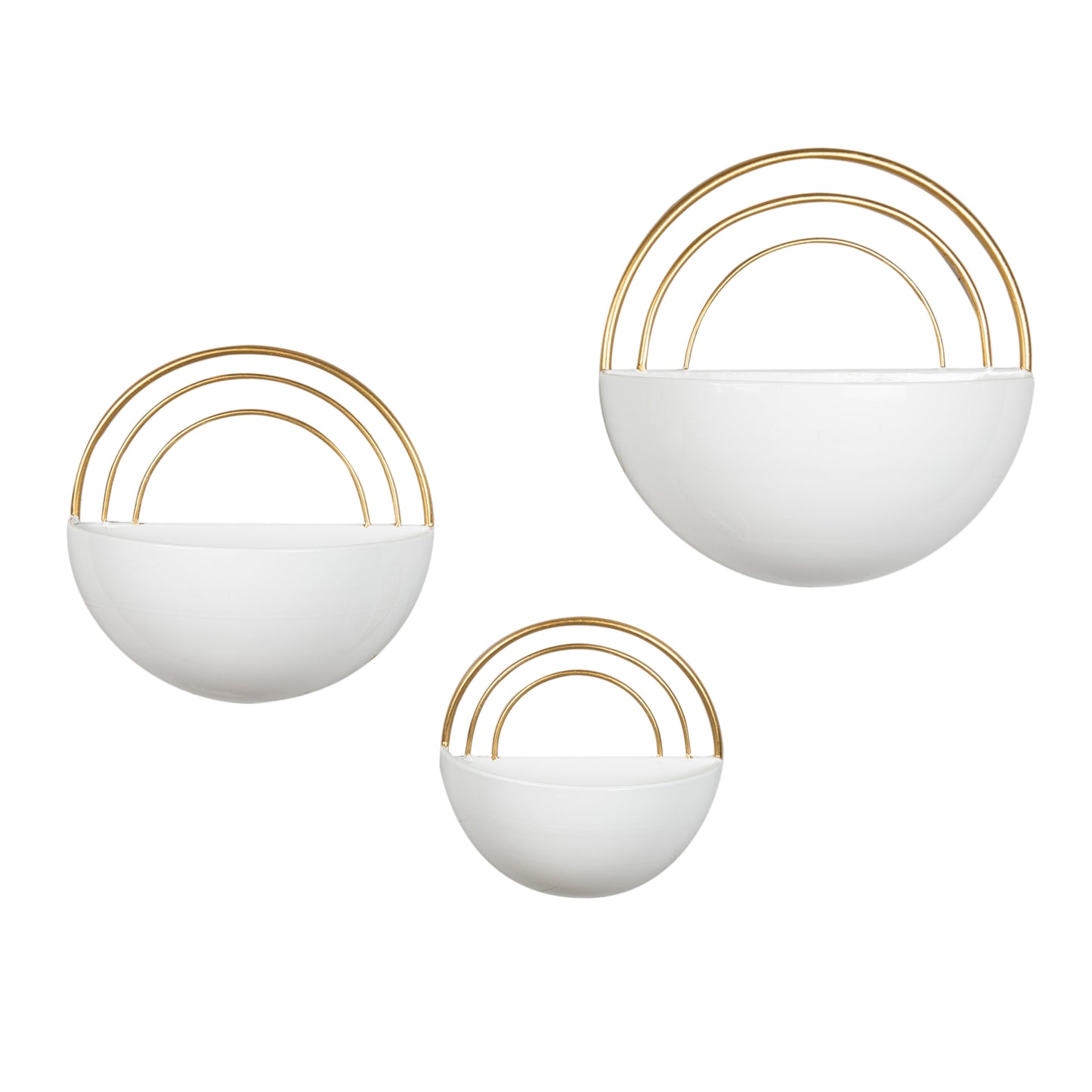 Crescent 3-Piece Metal Wall Planter Set - White with Gold Detail