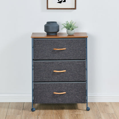 Fabric 3-Drawer Storage Dresser Chest with Steel Frame and Caster Wheels