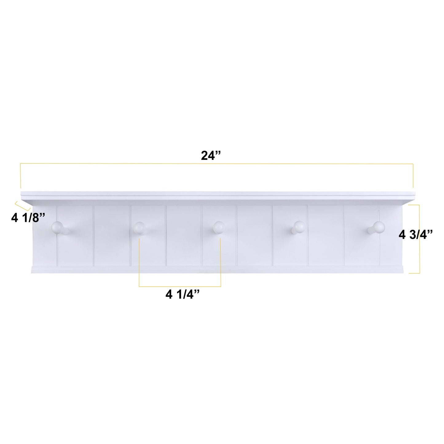 24" Wooden Coat Rack with 5 Hanger Hooks and Shelf - White