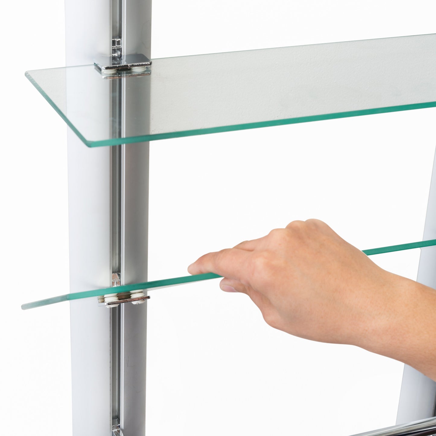 2 Tier Adjustable Glass Shelf with Aluminum Frame and Towel Bar