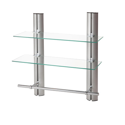 2 Tier Adjustable Glass Shelf with Aluminum Frame and Towel Bar