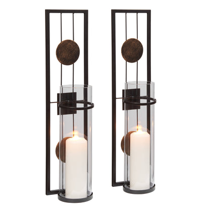 20 in. Modern Floating Decorative Metal Medallion Pillar Candle Sconces " Wall Mount " Set of 2