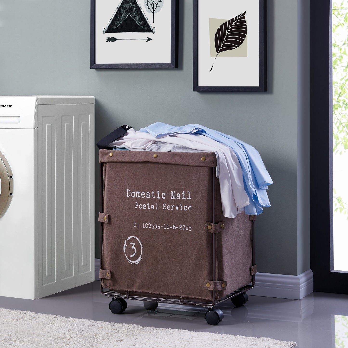 Collapsible Canvas Laundry / Clothing Hamper with Wheels