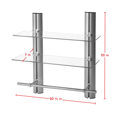 2 Tier Adjustable Glass Shelf with Aluminum Frame and Towel Bar