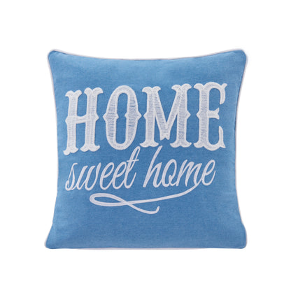 Blue Home Sweet Home Cotton Embroidered Decorative Toss Throw Accent Pillow