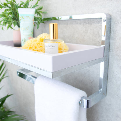 Bathroom Accessories and Decor " Wall Mounted Chrome Towel Rack and Shelf with Removable White Tray