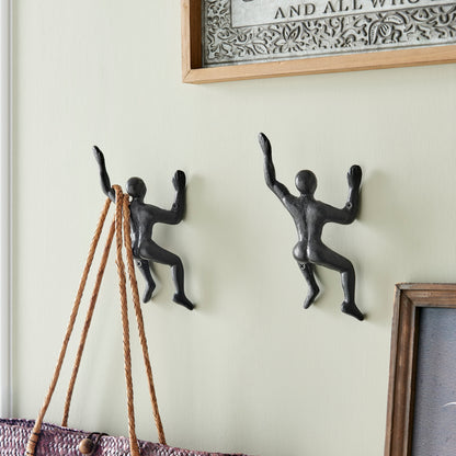 "Wall Climber" Cast Iron Decorative Black Wall Mount Hook (Set of 2)