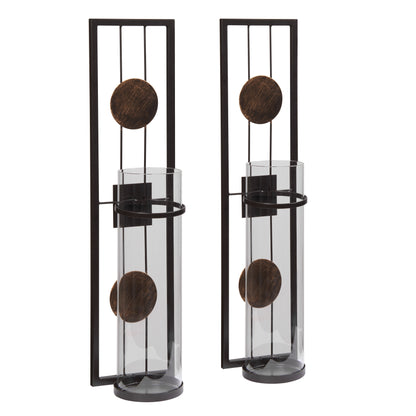 20 in. Modern Floating Decorative Metal Medallion Pillar Candle Sconces " Wall Mount " Set of 2