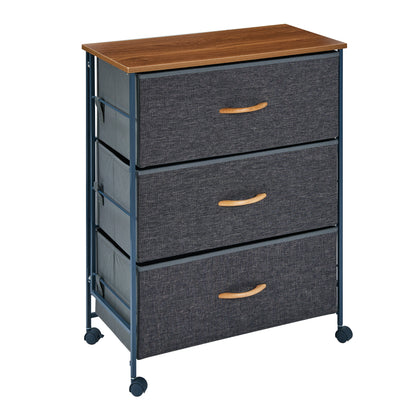 Fabric 3-Drawer Storage Dresser Chest with Steel Frame and Caster Wheels