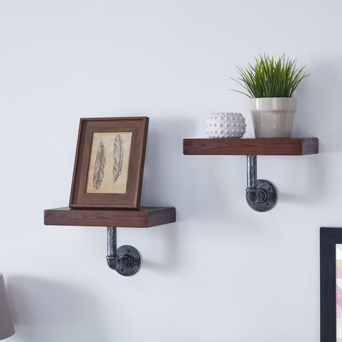 12" x 7" Floating Pipe Industrial Rustic Wall Mount Shelves " (Set of 2)