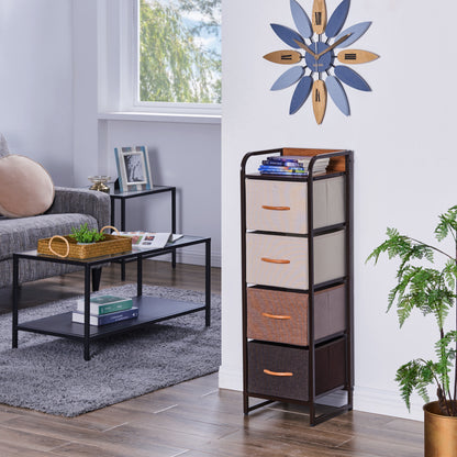 Decorative Modern Tall and Narrow Dresser/Chest Storage Tower with 4 Fabric Drawers