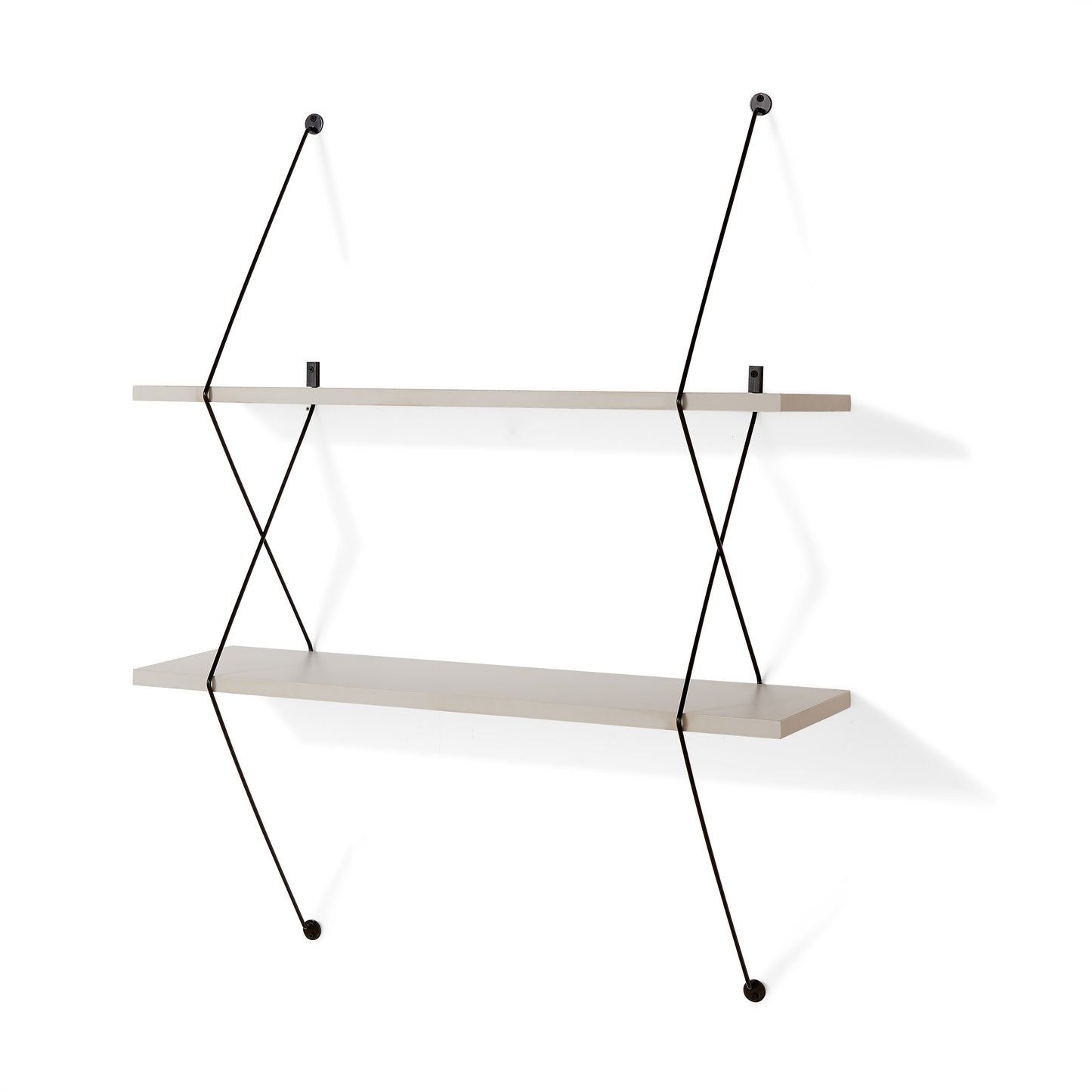 Contemporary Two Level Shelving System with Wire Brackets