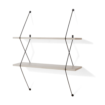 Contemporary Two Level Shelving System with Wire Brackets