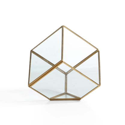 9.5" Cube Brass and Glass Terrarium